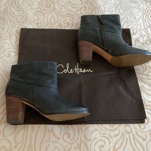 Cole Haan Black Leather Stacked Heel Ankle Boots